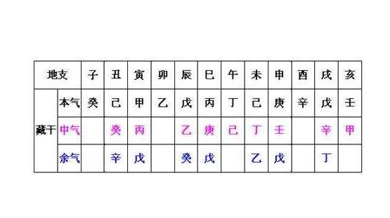 地支藏干表