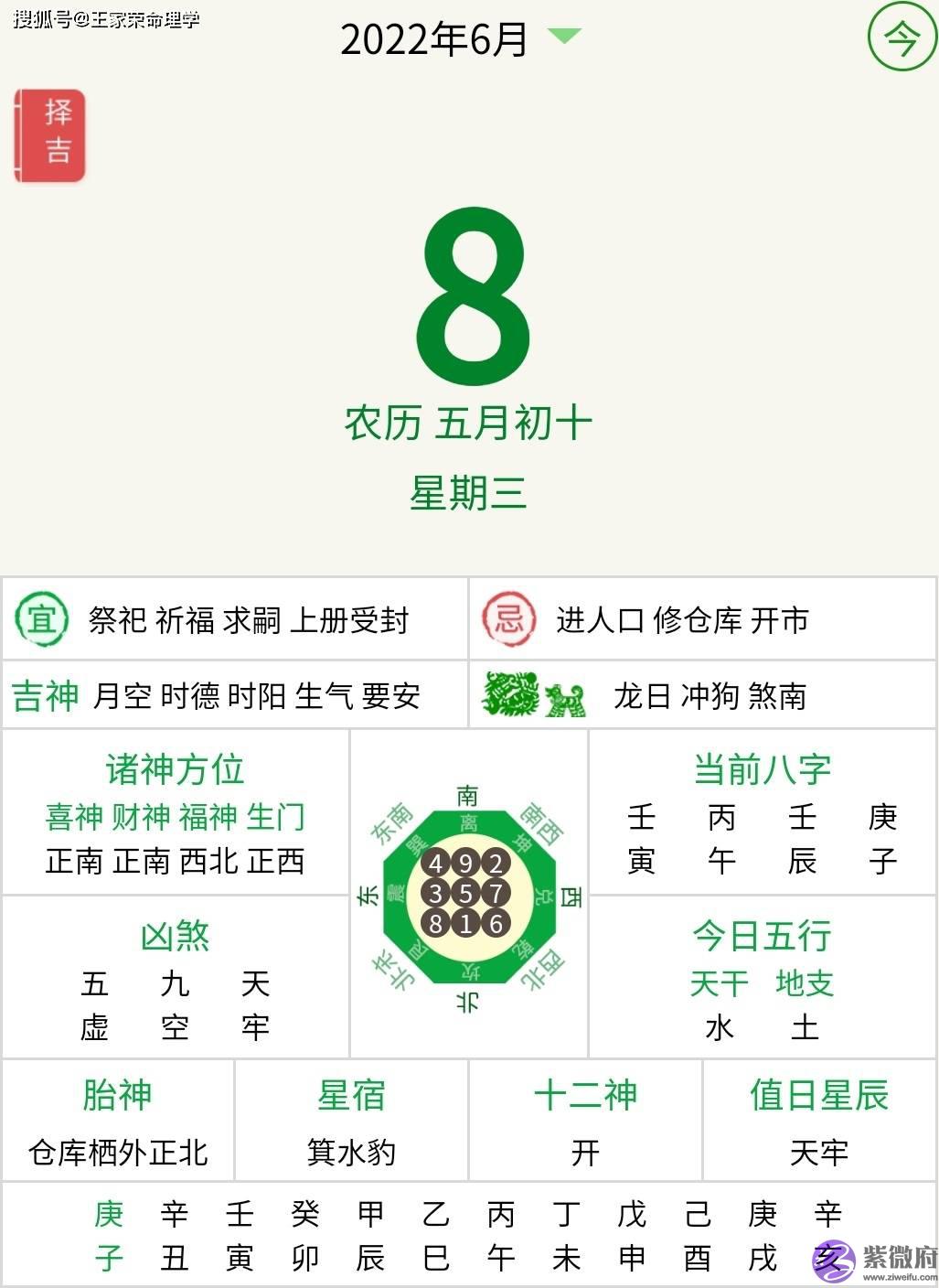 每日运程老黄历查询 黄道吉日 吉凶宜忌择日 农历五月初十 万年历2022.6.8