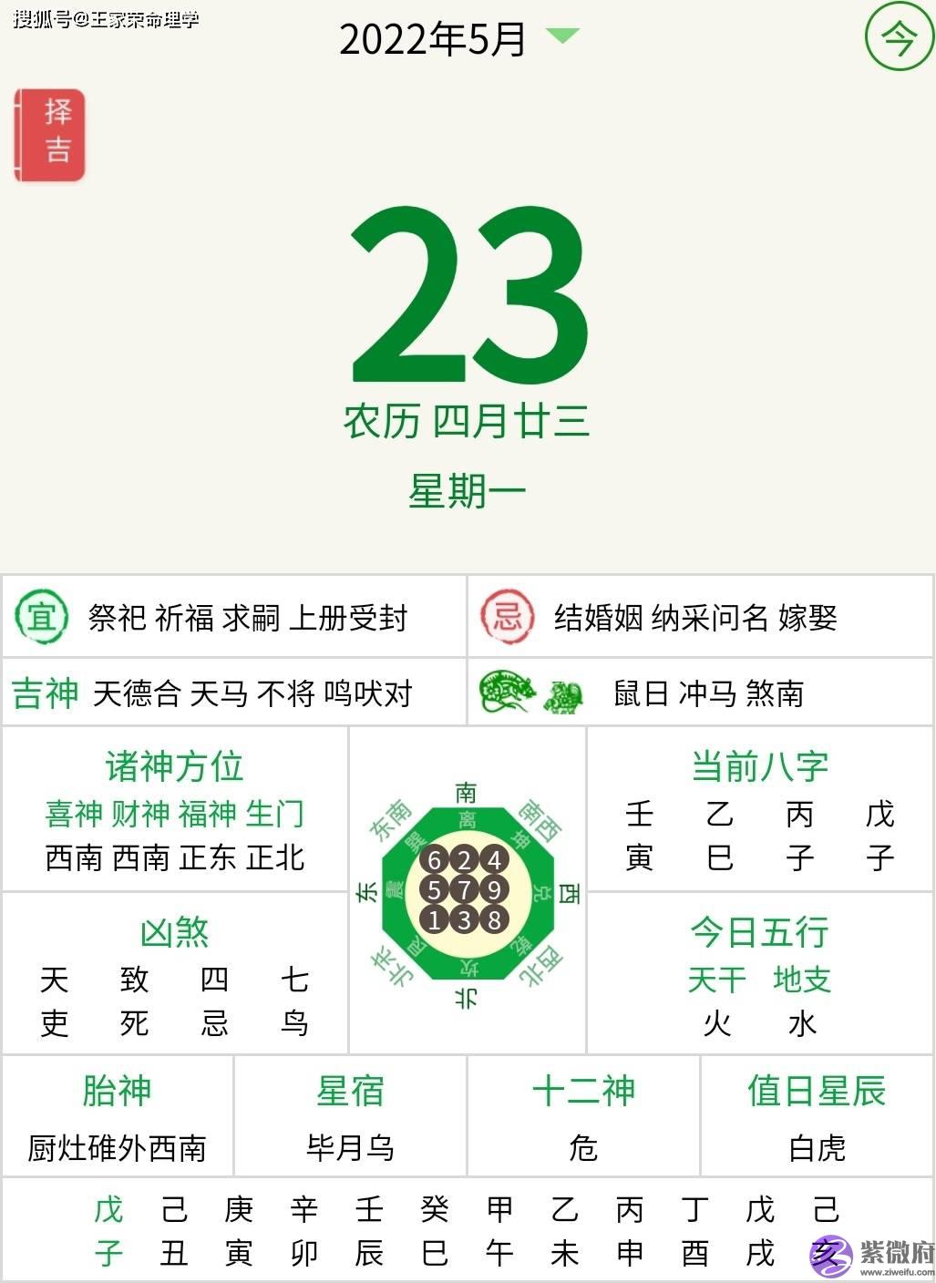每日老黄历查询 星宿吉凶宜忌 农历四月二十三运程 婚配择日 2022.5.23