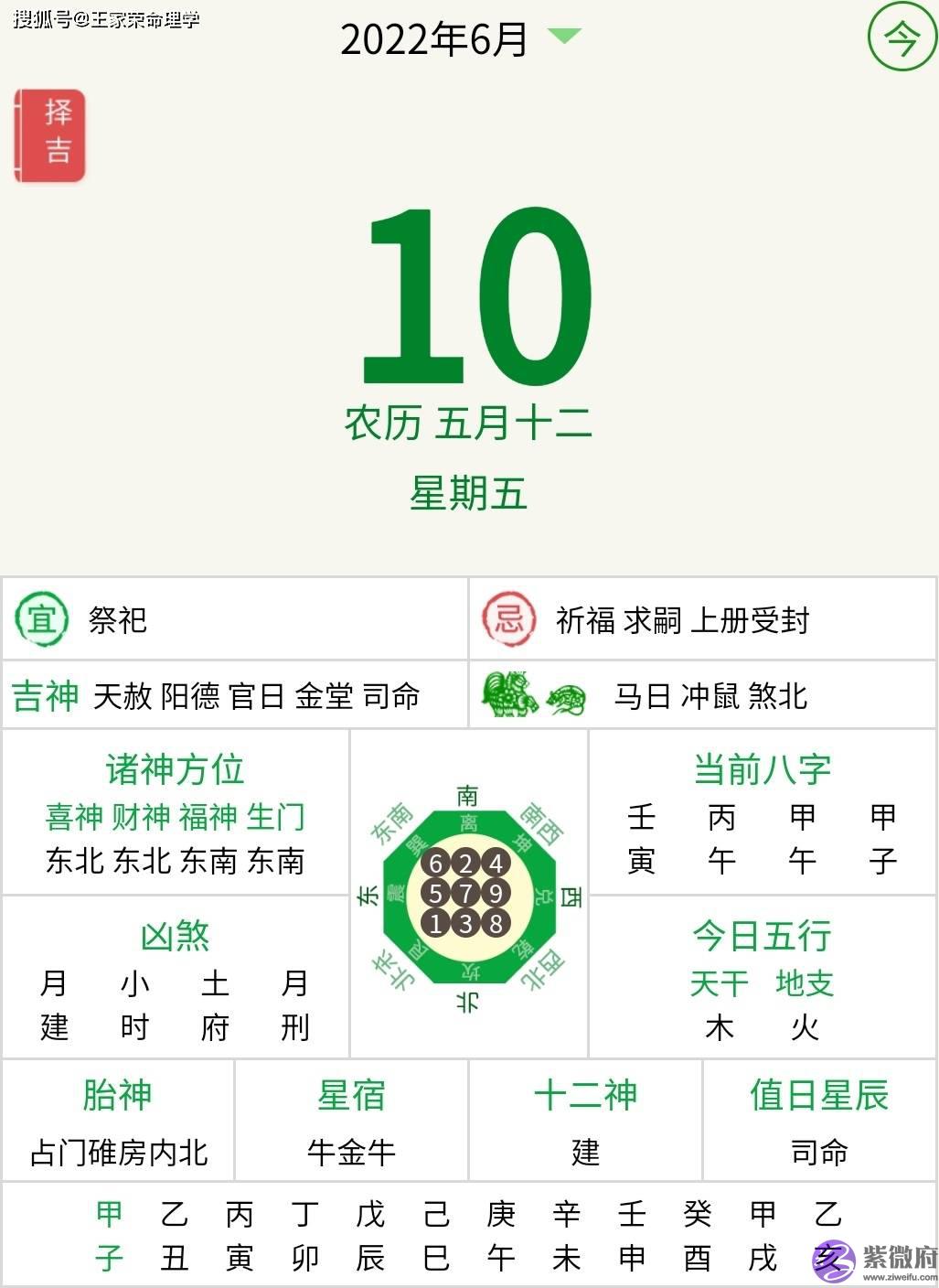 每日运程老黄历查询 农历五月十二吉日 吉凶宜忌择日 万年历2022.6.10